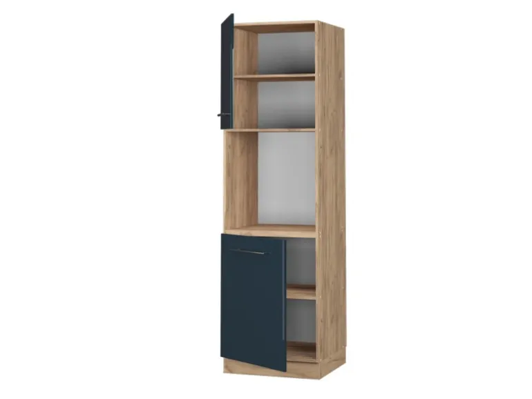 Vicco Herdumbauschrank Fame-Line Dunkelblau Hochglanz/Goldkraft Eiche 60 cm Offen