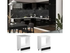 Vicco Herdumbauschrank R-Line Schwarz Hochglanz/Weiß 60 cm AP Anthrazit