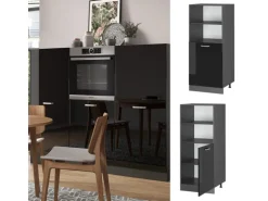 Vicco Herdumbauschrank R-Line Herdschrank Schwarz Hochglanz/Anthrazit 60 cm