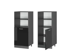 Vicco Herdumbauschrank R-Line Herdschrank Schwarz Hochglanz/Anthrazit 60 cm