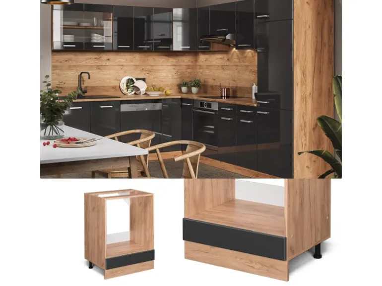 Vicco Herdumbauschrank R-Line Anthrazit Hochglanz/Goldkraft Eiche 60 cm AP Eiche