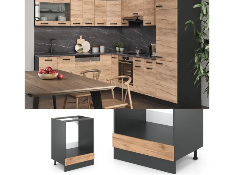 Vicco Herdumbauschrank R-Line Goldkraft Eiche/Anthrazit 60 cm AP Eiche mit Anthrazit Korpus