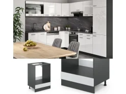 Vicco Herdumbauschrank R-Line Herdschrank Weiß Hochglanz/Anthrazit AP Marmor