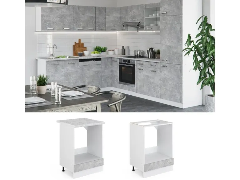 Vicco Herdumbauschrank R-Line Herdschrank Beton/Weiß 60 cm AP Marmor