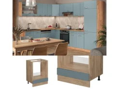 Vicco Herdumbauschrank R-Line Blau-Grau/Goldkraft Eiche 60 cm AP Anthrazit