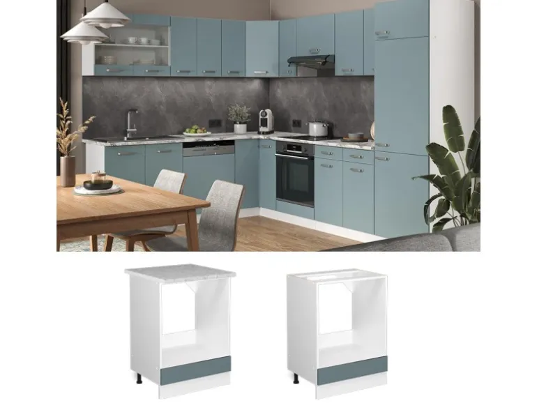 Vicco Herdumbauschrank R-Line Herdschrank Blau-Grau/Weiß 60 cm AP Anthrazit