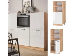 Vicco Herdumbauschrank R-Line Herdschrank Weiß Hochglanz/Goldkraft Eiche 60 cm
