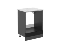 Vicco Herdumbauschrank R-Line Schwarz Hochglanz/Anthrazit 60 cm AP Marmor