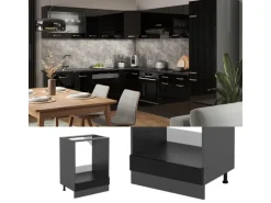 Vicco Herdumbauschrank R-Line Schwarz Hochglanz/Anthrazit 60 cm AP Marmor