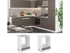 Vicco Herdumbauschrank R-Line Herdschrank Grau/Weiß 60 cm AP Marmor
