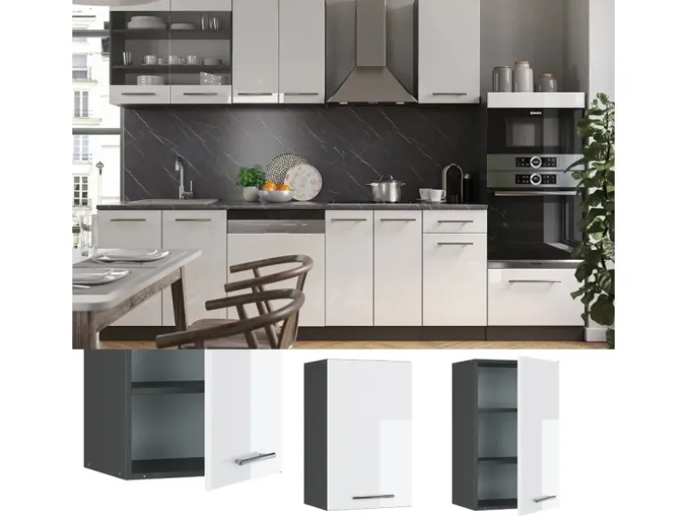 Vicco Hängeschrank Fame-Line Hängender Küchenschrank Weiß Hochglanz/Anthrazit 45 cm