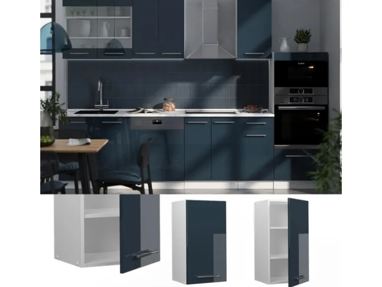 Vicco Hängeschrank Fame-Line Hängender Küchenschrank Dunkelblau Hochglanz/Weiß 40 cm