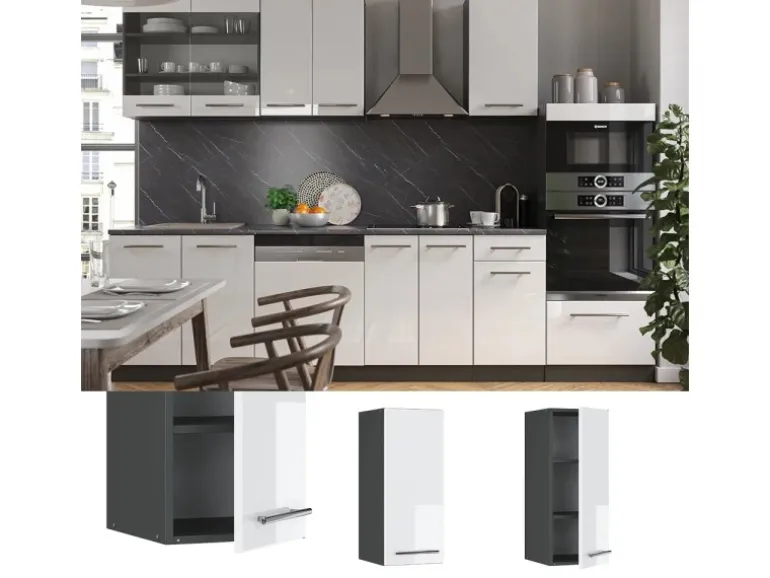 Vicco Hängeschrank Fame-Line Hängender Küchenschrank Weiß Hochglanz/Anthrazit 30 cm