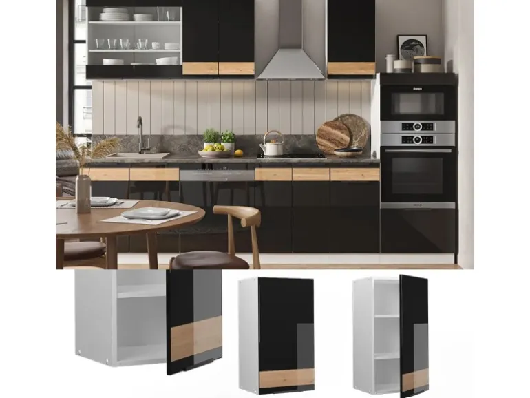 Vicco Hängeschrank Fame-Line Hängender Küchenschrank Schwarz-Eiche Hochglanz/Weiß 40 cm