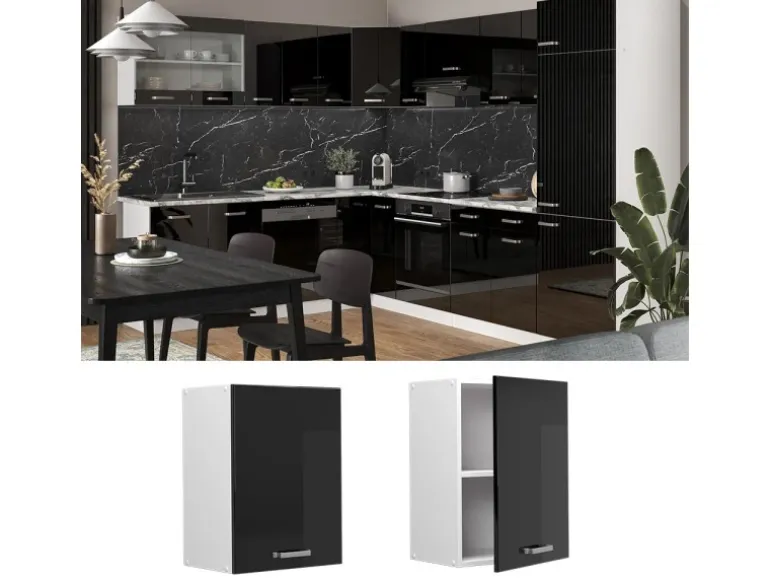 Vicco Hängeschrank R-Line Hängender Küchenschrank Schwarz Hochglanz/Weiß 45 cm