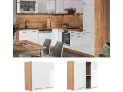 Vicco Hängeschrank R-Line Hängender Küchenschrank Weiß Hochglanz/Goldkraft Eiche 60 cm