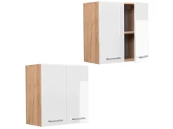 Vicco Hängeschrank R-Line Hängender Küchenschrank Weiß Hochglanz/Goldkraft Eiche 60 cm