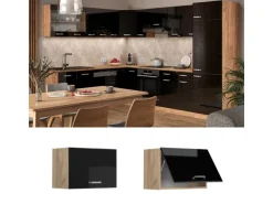 Vicco Hängeschrank R-Line Schwarz Hochglanz/Goldkraft Eiche 60 cm Flach