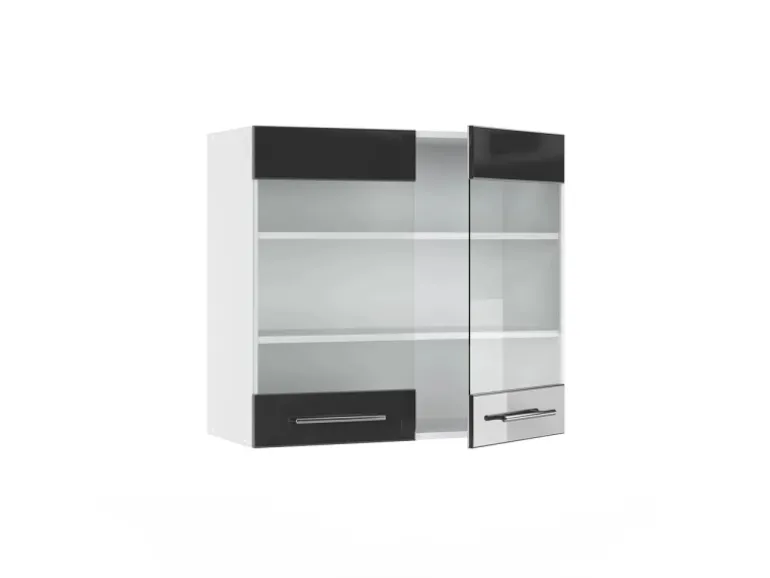 Vicco Küchenglasschrank Fame-Line Glashängeschrank Anthrazit Hochglanz/Weiß 80 cm