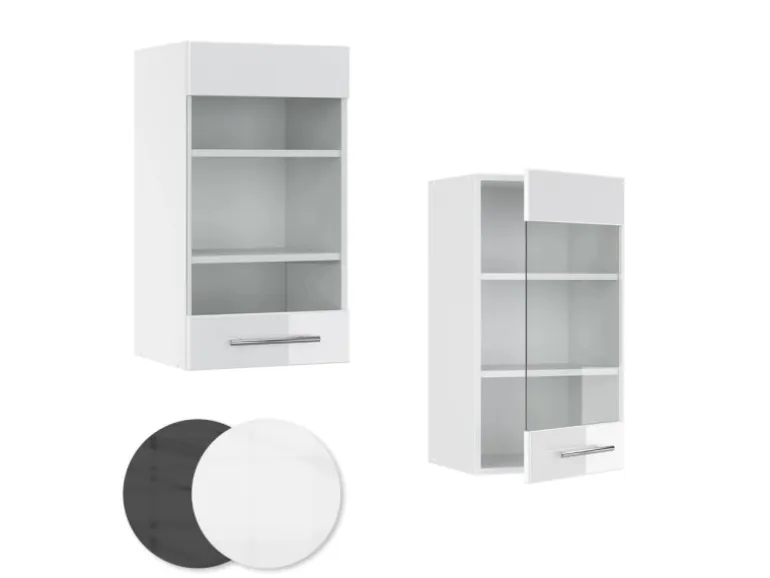 Vicco Küchenglasschrank Fame-Line Glashängeschrank Weiß Hochglanz/Weiß 40 cm