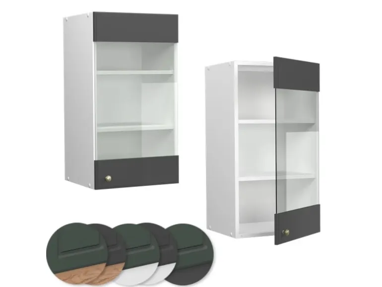 Vicco Küchenglasschrank Fame-Line Glashängeschrank Anthrazit-Gold/Weiß 40 cm