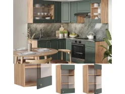 Vicco Küchenglasschrank Fame-Line Grün-Gold Landhaus/Goldkraft Eiche 40 cm