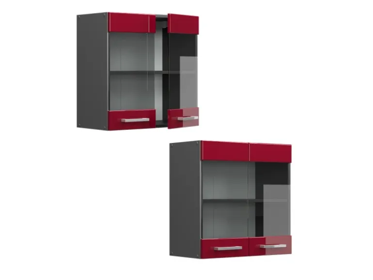Vicco Küchenglasschrank R-Line Glashängeschrank Bordeaux Hochglanz/Anthrazit 60 cm