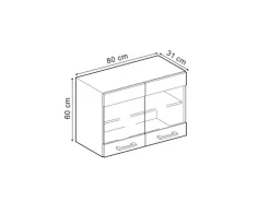 Vicco Küchenglasschrank R-Line Glashängeschrank Blau-Grau/Goldkraft Eiche 80 cm