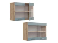 Vicco Küchenglasschrank R-Line Glashängeschrank Blau-Grau/Goldkraft Eiche 80 cm