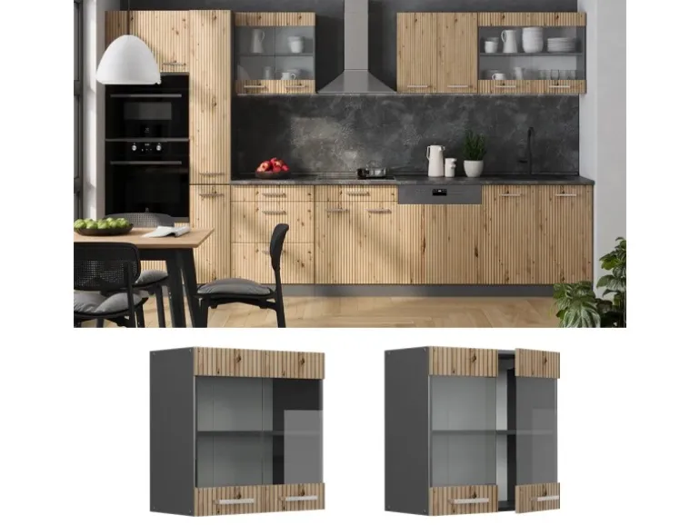 Vicco Küchenglasschrank R-Line Glashängeschrank Artisan-Eiche/Anthrazit 60 cm