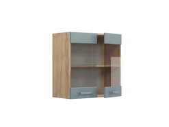 Vicco Küchenglasschrank R-Line Glashängeschrank Blau-Grau/Goldkraft Eiche 60 cm