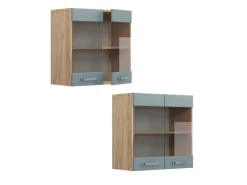 Vicco Küchenglasschrank R-Line Glashängeschrank Blau-Grau/Goldkraft Eiche 60 cm