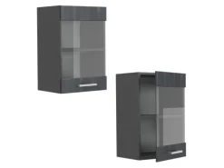 Vicco Küchenglasschrank R-Line Glashängeschrank Schwarz Beton/Anthrazit 40 cm