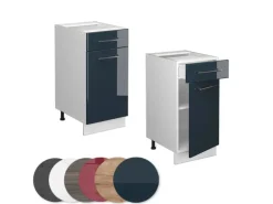Vicco Küchenschränke Fame-Line Dunkelblau Hochglanz/Weiß 40 cm ohne Arbeitsplatte