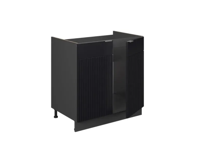 Vicco Küchenschränke Fame-Line Küchenunterschrank für die Spüle Schwarz Gestreift 80 cm AP Marmor