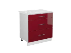 Vicco Küchenunterschrank Fame-Line Bordeaux Hochglanz/Weiß 80 cm mit 3 Schubladen AP Marmor
