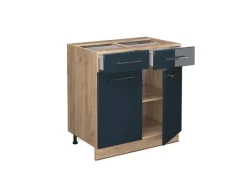 Vicco Küchenunterschrank Fame-Line Dunkelblau Hochglanz/Goldkraft Eiche 80 cm ohne Arbeitsplatte