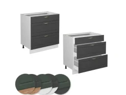 Vicco Küchenunterschrank Fame-Line Anthrazit-Gold/Weiß 80 cm mit 3 Schubladen ohne Arbeitsplatte