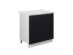 Vicco Küchenunterschrank Fame-Line Schwarz Gestreift 80 cm mit Regal AP Marmor