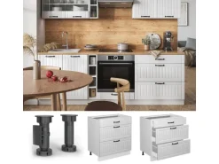 Vicco Küchenunterschrank Fame-Line Weiß Landhaus/Weiß 80 cm mit 3 Schubladen ohne Arbeitsplatte