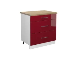 Vicco Küchenunterschrank Fame-Line Bordeaux Hochglanz/Weiß 80 cm mit 3 Schubladen AP Eiche