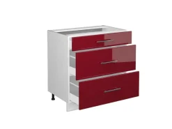 Vicco Küchenunterschrank Fame-Line Bordeaux Hochglanz/Weiß 80 cm mit 3 Schubladen AP Eiche