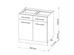Vicco Küchenunterschrank Fame-Line Bordeaux Hochglanz/Goldkraft Eiche 80 cm AP Eiche