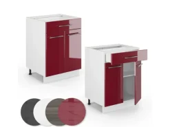 Vicco Küchenunterschrank Fame-Line Bordeaux Hochglanz/Weiß 60 cm mit Schublade AP Anthrazit