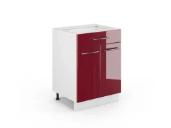 Vicco Küchenunterschrank Fame-Line Bordeaux Hochglanz 60 cm mit Schublade ohne Arbeitsplatte