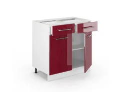 Vicco Küchenunterschrank Fame-Line Bordeaux Hochglanz/Weiß 80 cm AP Marmor
