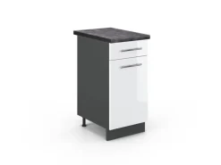 Vicco Küchenunterschrank Fame-Line Weiß Hochglanz/Anthrazit 40 cm AP Anthrazit