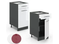 Vicco Küchenunterschrank Fame-Line Weiß Hochglanz/Anthrazit 40 cm AP Anthrazit