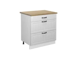 Vicco Küchenunterschrank Fame-Line Weiß Landhaus/Weiß 80 cm mit 3 Schubladen AP Eiche