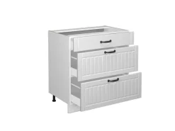 Vicco Küchenunterschrank Fame-Line Weiß Landhaus/Weiß 80 cm mit 3 Schubladen AP Eiche